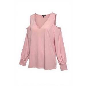 NWT EXPRESS Cold Shoulder Cut Out Pastel Pink V-Neck Blouse Size Medium